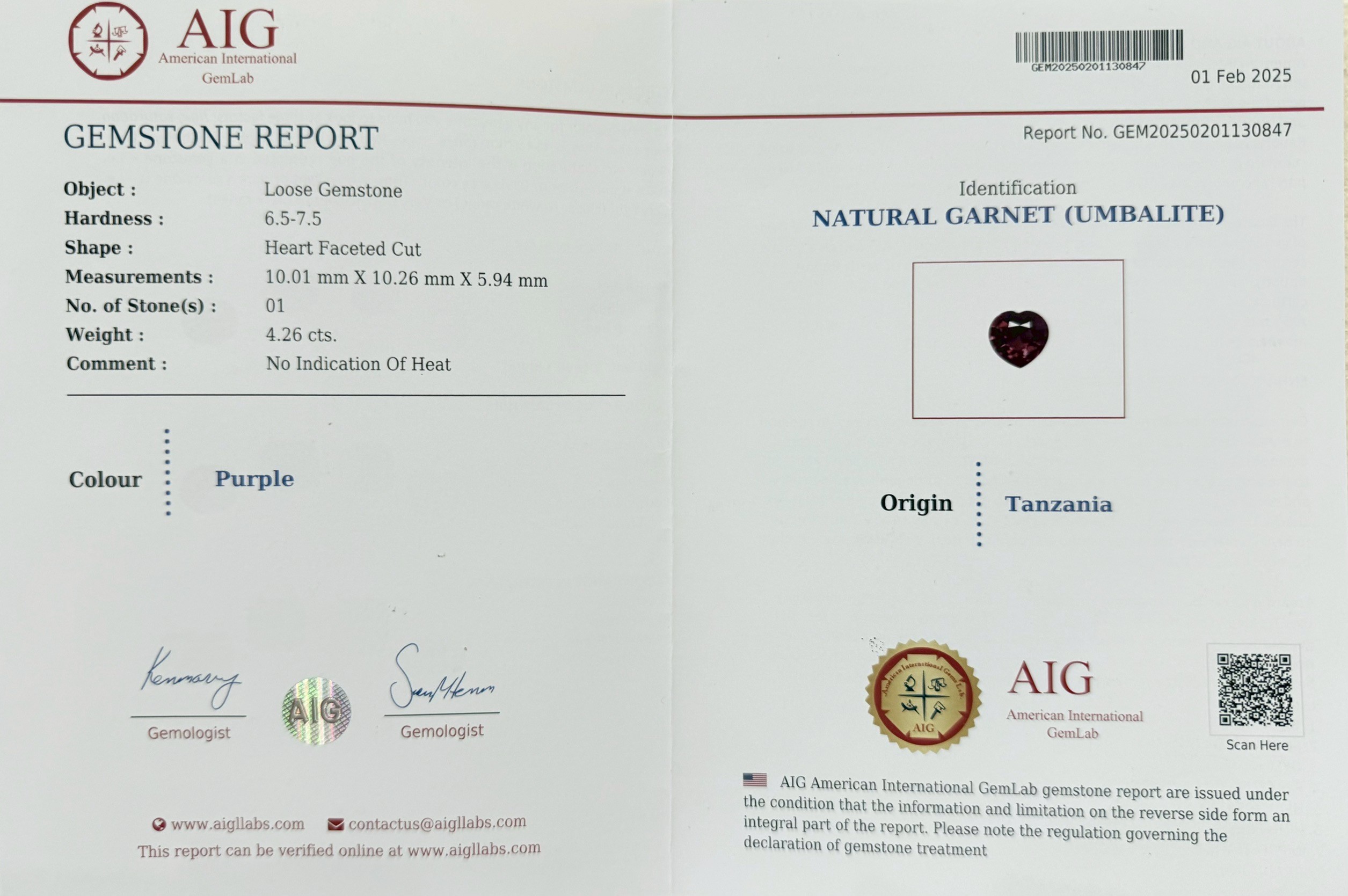 พลอย อุมบาไลต์ การ์เน็ต Umbalite Garnet 4.26 กะรัต (Cts.) ดิบ Unheated พร้อมใบเซอร์ AIG พลอยแท้ อัญมณีมงคลประจําวันเกิด เครื่องประดับพลอย