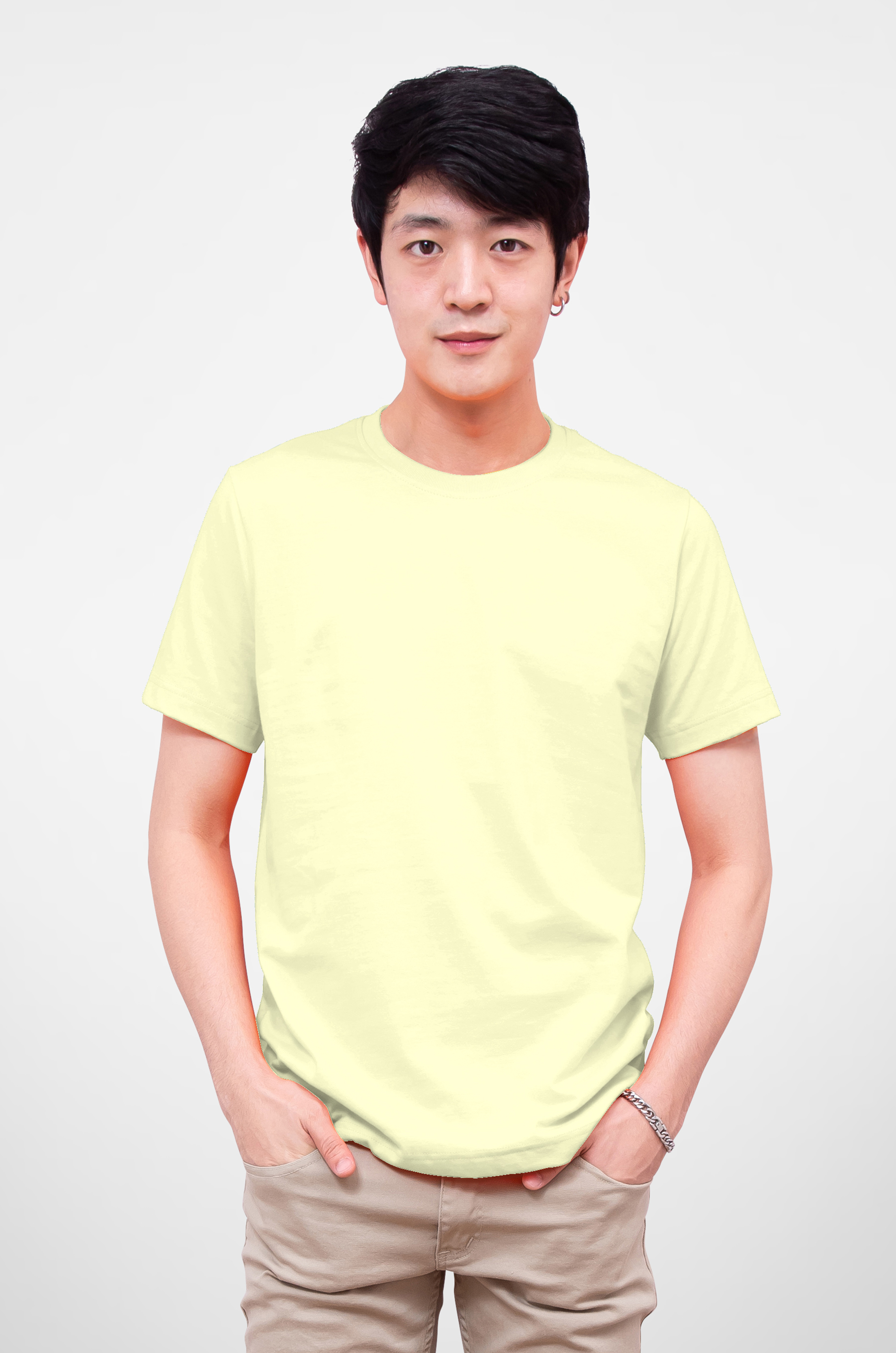 Noproblem Noproblem ยอดขาย No.1 รับประกัน ไม่ย้วย ไม่ยืด ผ้านุ่ม เสื้อยืด สีพื้น เสื้อยืดคอกลม สีครีม