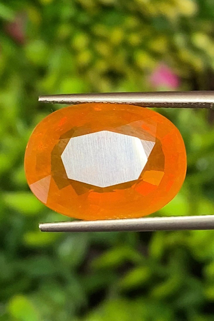 พลอย ไฟร์ โอปอล Fire Opal 9.18 กะรัต (Cts.) พลอยแท้ อัญมณีมงคลประจําวันเกิด เครื่องประดับพลอย