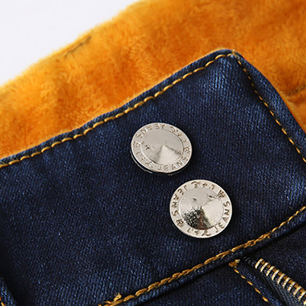 กางเกงยีนส์กันหนาว ทรงสลิม ซับกำมะหยี่ กระเป๋าแต่งหนัง (11660X)