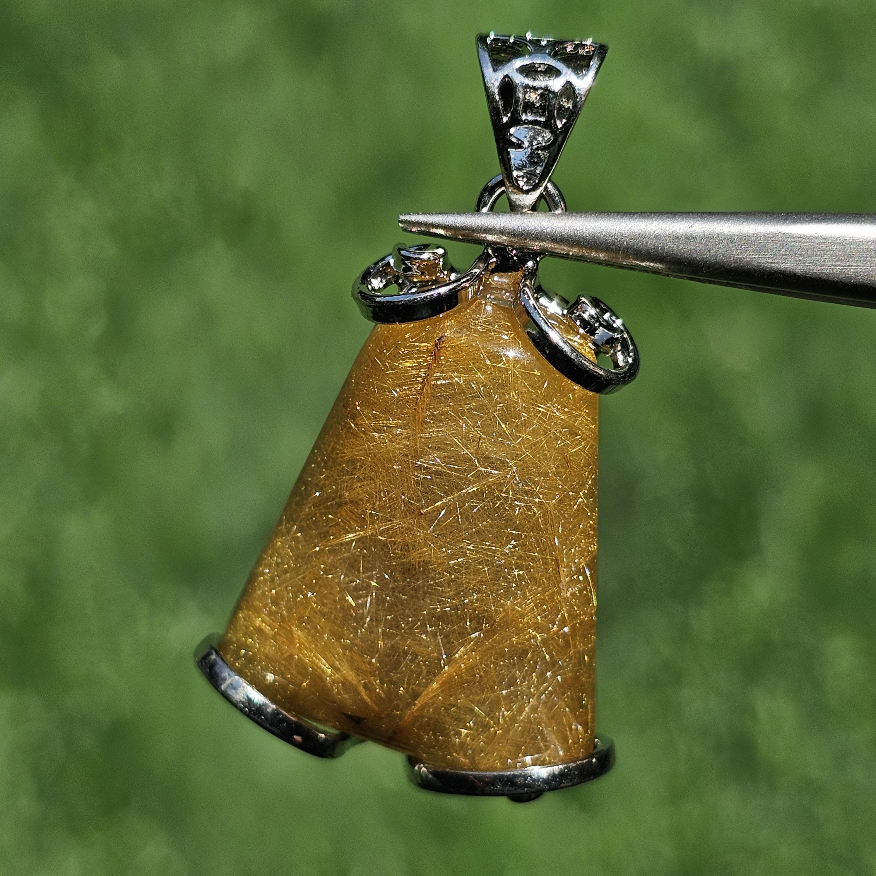 จี้ไหมทอง (Golden Rutilated Quartz) 8.11 กรัม g. พลอยแท้ อัญมณีมงคลประจําวันเกิด เครื่องประดับพลอย