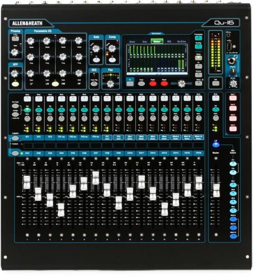 Allen & Heath QU16 ดิจิตอลมิกเซอร์ Compact digital mixing 16 Mono Inputs (TRS + XLR) 3 Stereo Inputs (TRS) 800x480 Touchscreen
