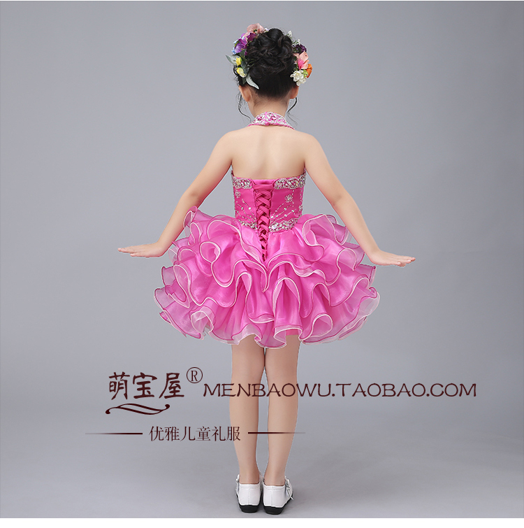 Pre-order ชุดแฟนซี ชุดแสดง ชุดกระโปรง แบบคล้องคอ แต่งเพชรช่วงอก กระโปรงผ้าแก้ว เป็นชั้น ๆ ฟูฟ่อง