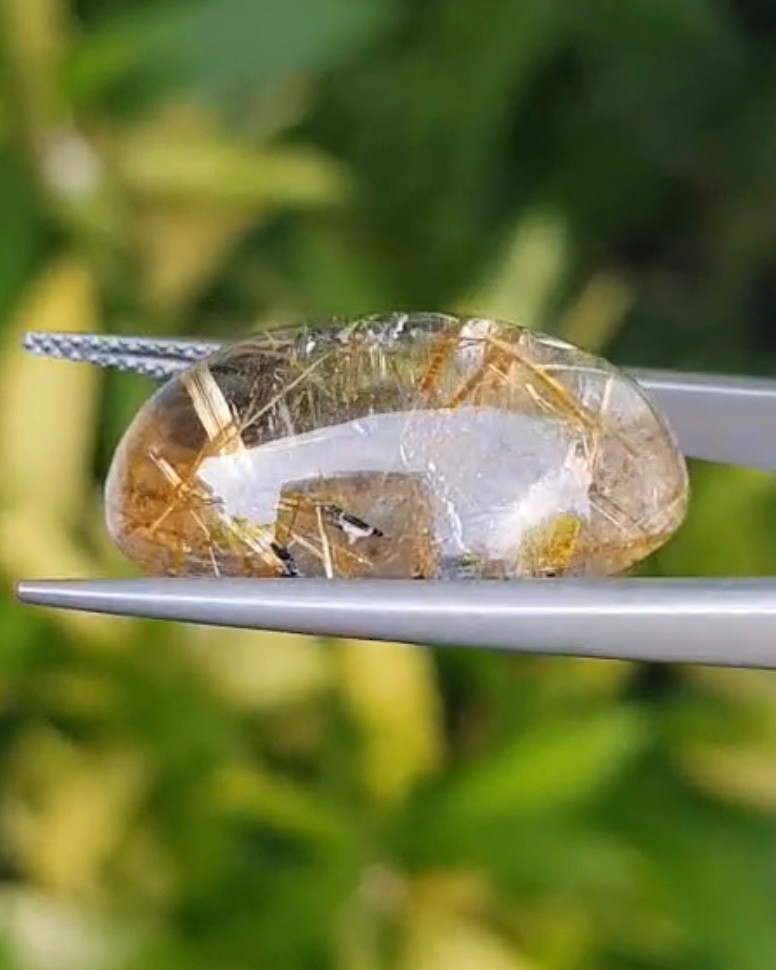 ไหมทอง ควอตซ์ Golden Rutilated Quartz 32.0 กะรัต Cts.พลอยแท้ อัญมณีมงคลประจําวันเกิด เครื่องประดับพลอย