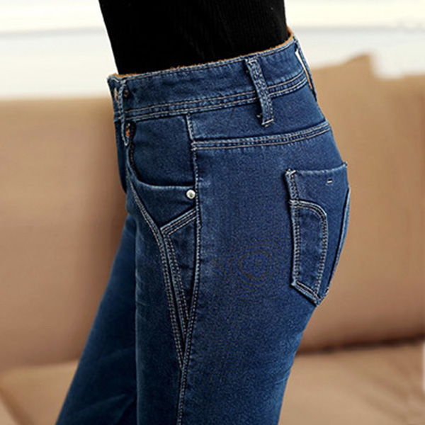 กางเกงยีนส์กันหนาวเอวต่ำ ทรงสลิม ซับกำมะหยี่ใส่ติดลบได้ (11725X)