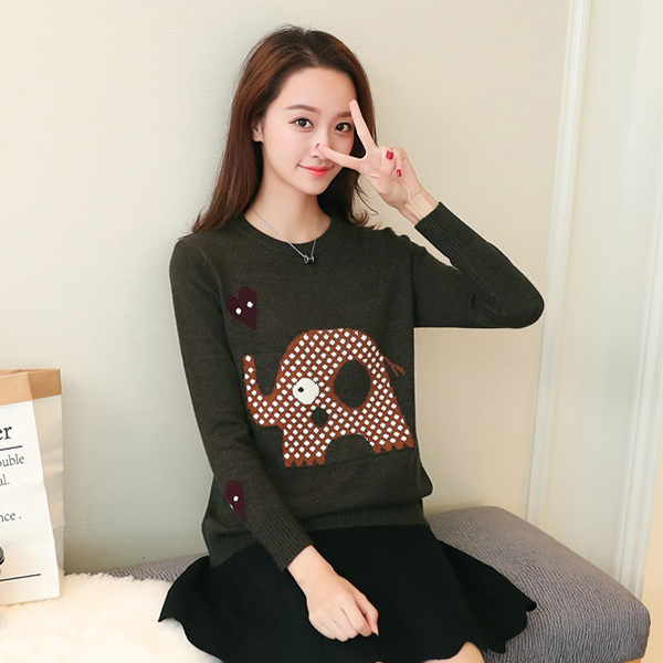 เสื้อไหมพรมวูลเนื้อนิ่ม แขนยาว ถักลายช้างน้อย (12268B)