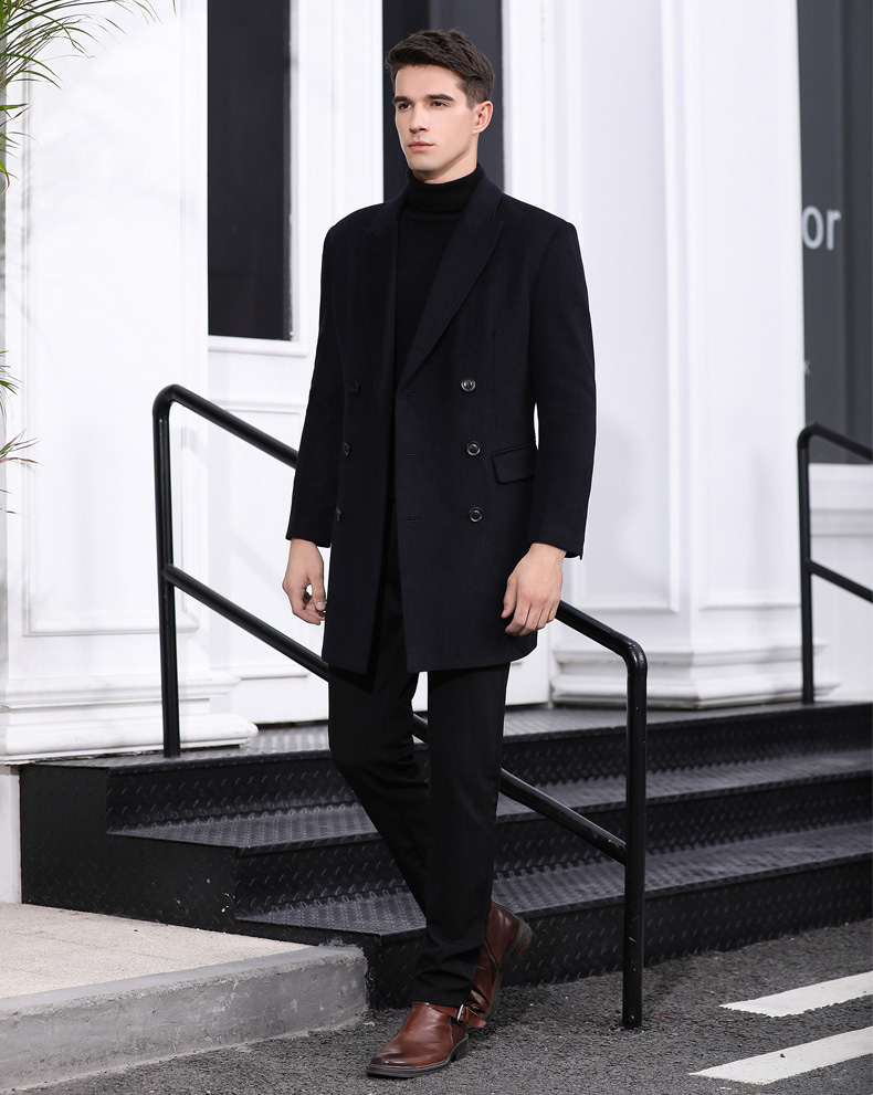 เสื้อโค้ทยาว ผ้าวูลหนากันหนาว คอปกใหญ่ แต่งกระดุมแถวคู่ (10265MM)