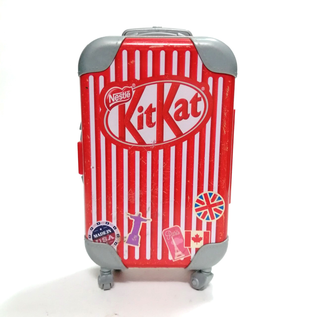 กล่องอลูมิเนียม ขนาด 6นิ้ว ของแถมจาก ช้อคโกแลต คิทแคท Kitkat สภาพดี มีรอยบ้าง