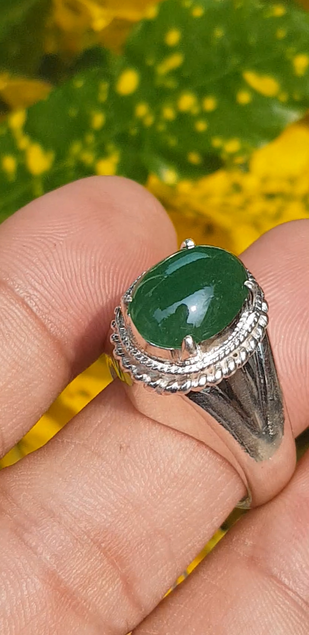 หยก พม่า แท้ Jade แหวนหยก 翡翠戒指 (Jadeite ring) 3.52 กะรัต (Cts.) (Size) 59 ดิบ ไม่ผ่านการปรับปรุง (Type A) พม่า (Myanmar)
