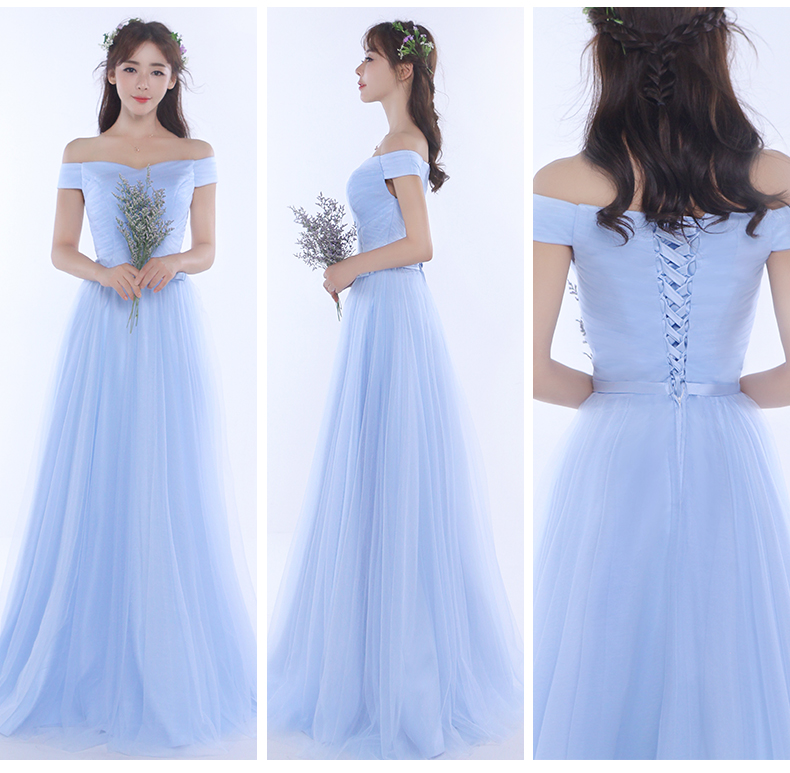 Pre-order ชุดเพื่อนเจ้าสาว สีฟ้า กระโปรงตาข่าย เชือกผูกหลัง