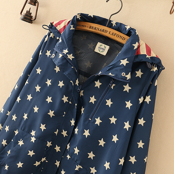 เสื้อแจ็คเก็ตกันแดดกันลม พิมพ์ลายดาว มีฮู้ดถอดได้ (12367LM)