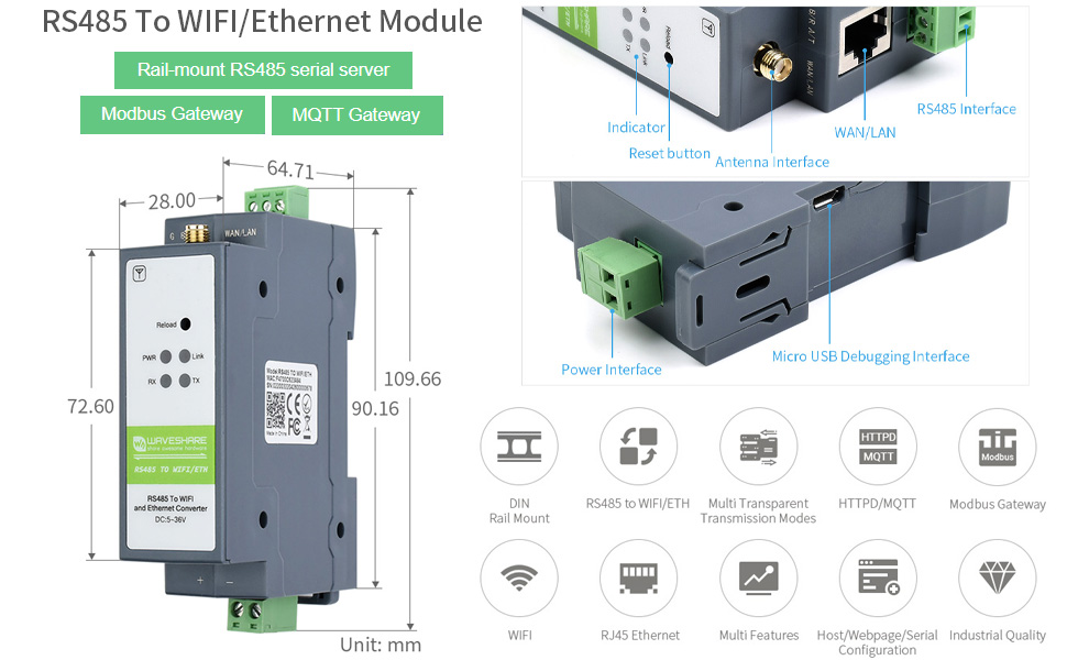 Waveshare RS485 to WIFI/Ethernet Module