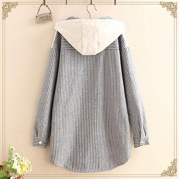 เสื้อแจ็คเก็ตกันหนาววินเทจ มีฮู้ด ซับผ้าขนนุ่ม (12072LM)