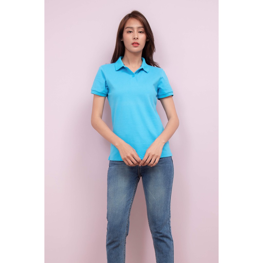 No Problem Noproblem ยอดขาย No.1 รับประกัน ไม่ย้วย ไม่ยืด ผ้านุ่ม เสื้อโปโล หญิง สีฟ้าโทปาส