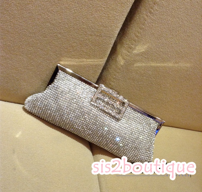 Pre-order กระเป๋าออกงาน Evening Clutch ทรงเก๋ สวยหรู คริสตัลทั้งใบ พร้อมสายสะพายสั้น/ยาว