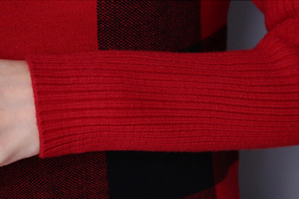 เดรสไหมพรมคอเต่า แขนยาว ถักลายตาราง (12219B)