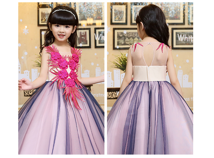 Pre-order ชุดราตรีเด็ก ชุดออกงาน ชุดกระโปรง สไตล์เจ้าหญิง แขนกุด แต่งดอกไม้ช่วงอก กระโปรงฟูฟ่อง มีซิปหลัง สำเนา