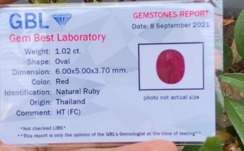 พลอย ทับทิม สยาม (Siam Ruby Sapphire) 1.02 กะรัต (Cts.) พร้อมใบเซอร์ พลอยแท้ อัญมณีมงคลประจําวันเกิด เครื่องประดับพลอย