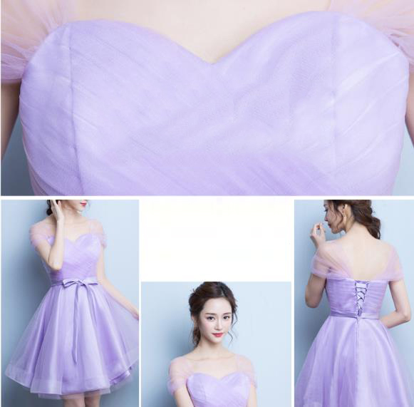 ชุดราตรีสั้น ชุดเพื่อนเจ้าสาว กระโปรงตาข่าย มีหลายแบบ สีครีม (เชือกผูกหลัง)