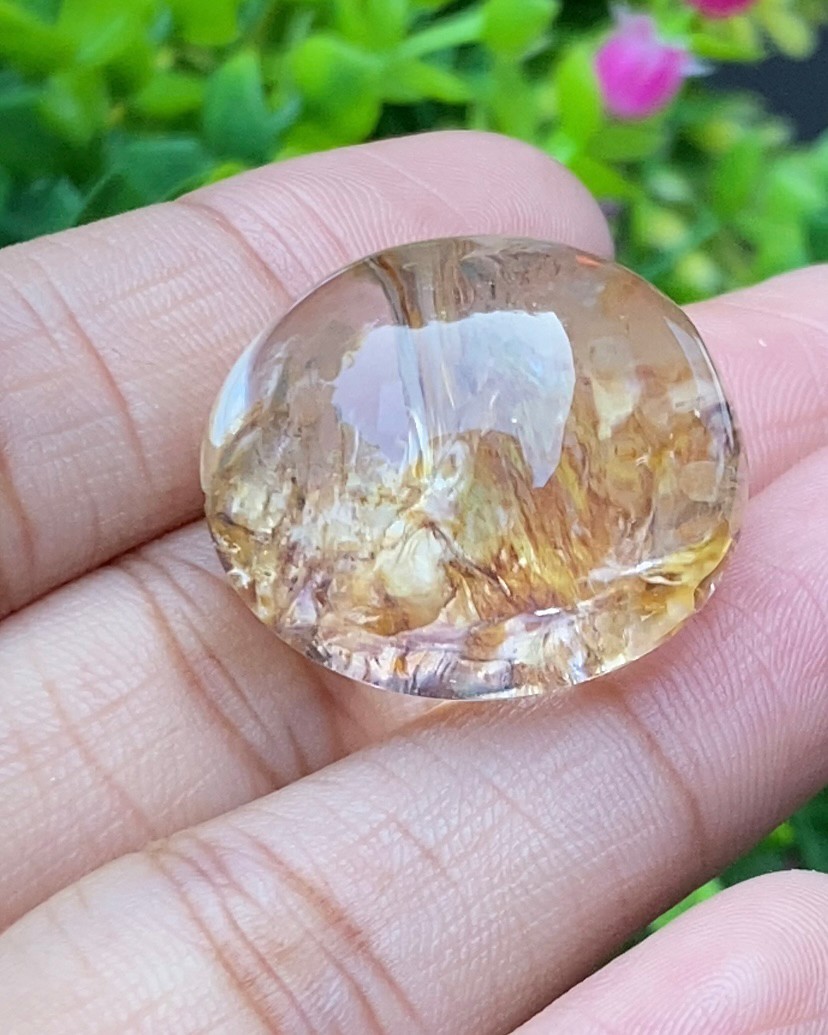 โป่งข่าม ควอตซ์ Rutilated Quartz 75.67 กะรัต Cts. พลอยแท้ อัญมณีมงคลประจําวันเกิด เครื่องประดับพลอย