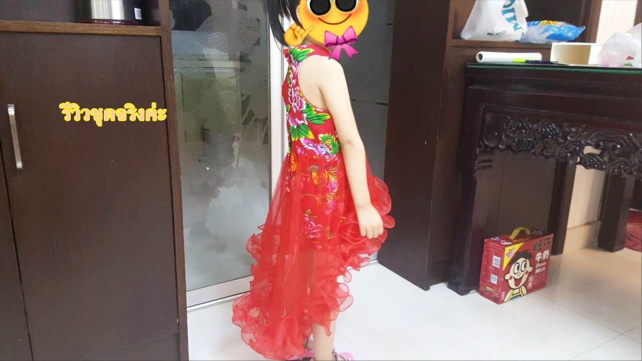 Pre-order ชุดราตรีเด็ก ชุดออกงาน ชุดกระโปรง แบบคล้องคอ คอจีน กระโปรงตาข่าย หน้าสั้นหลังยาว