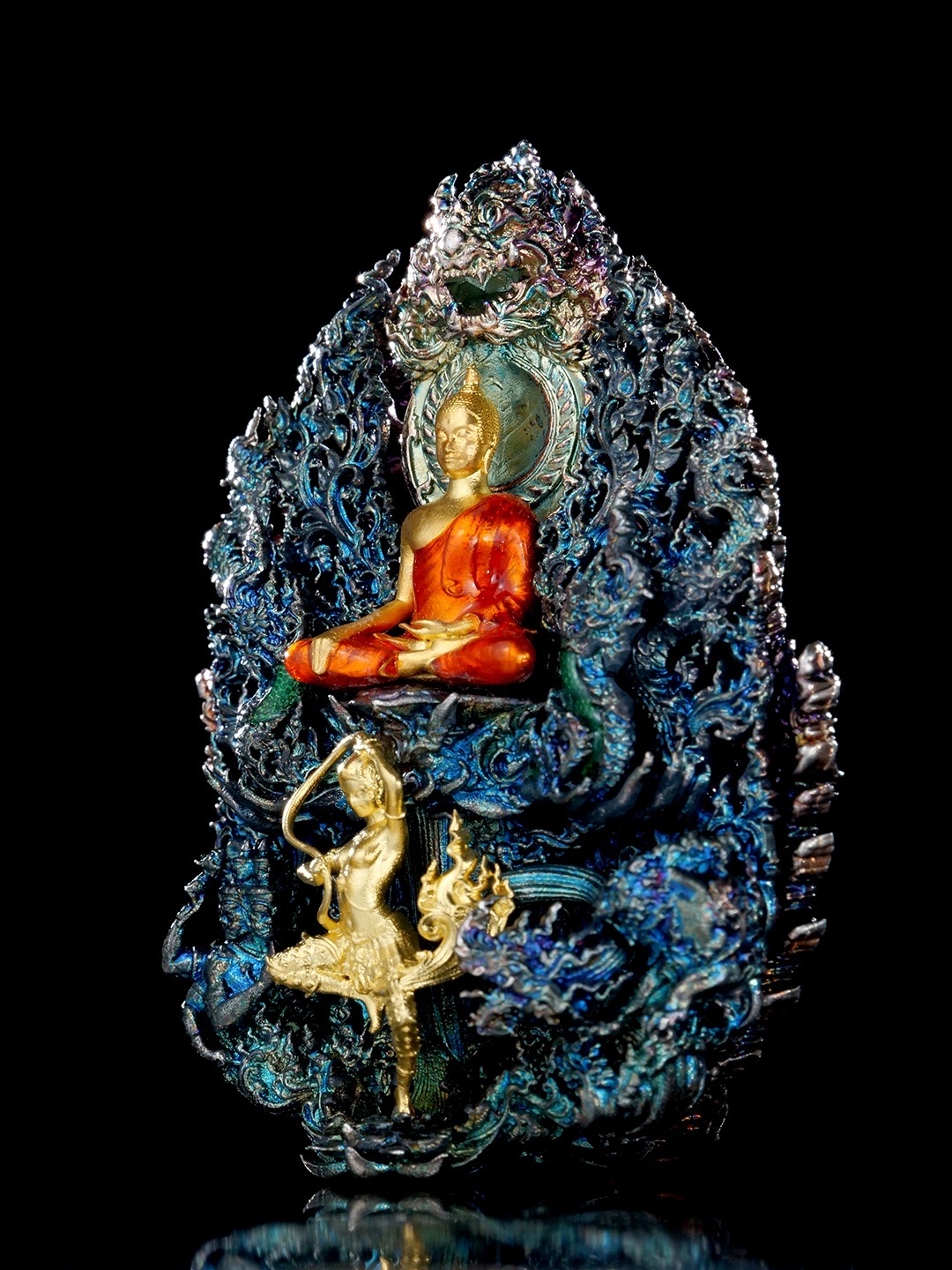 พระพุทธชัยมงคลพัฒน์บารมี เจริญลาภชนะมาร รายการศูนย์จอง เนื้อสัมฤทธิ์ชุบรุ้ง องค์พระชุบทองลงยา