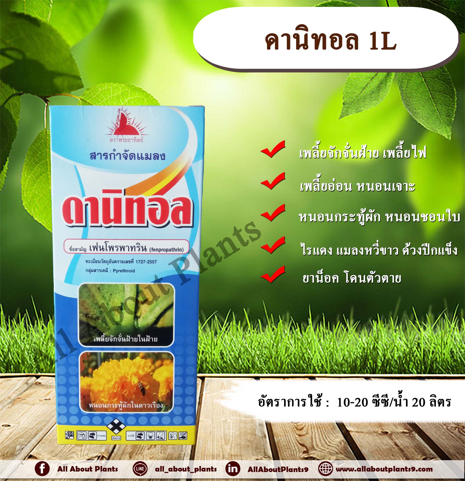 ดานิทอล 1L. เฟนโพรพาทริน สารกำจัดแมลง กำจัดเพลี้ย กำจัดแมลง กำจัดหนอน น็อคเย็น ทีเจซี allaboutplants ชิ้น