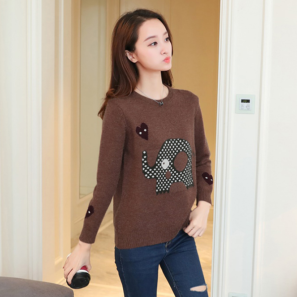 เสื้อไหมพรมวูลเนื้อนิ่ม แขนยาว ถักลายช้างน้อย (12268B)