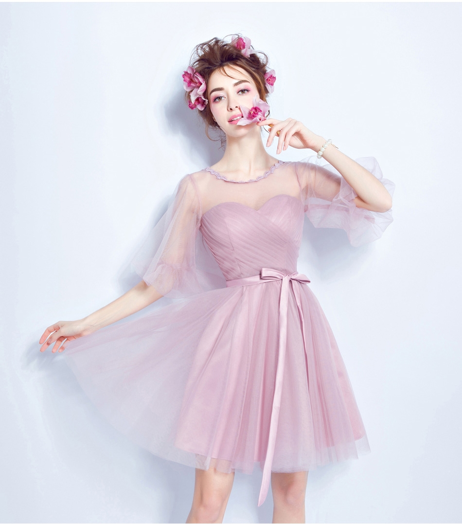 Pre-order ชุดเพื่อนเจ้าสาว สีชมพูกลีบบัว กระโปรงตาข่าย เชือกผูกหลัง