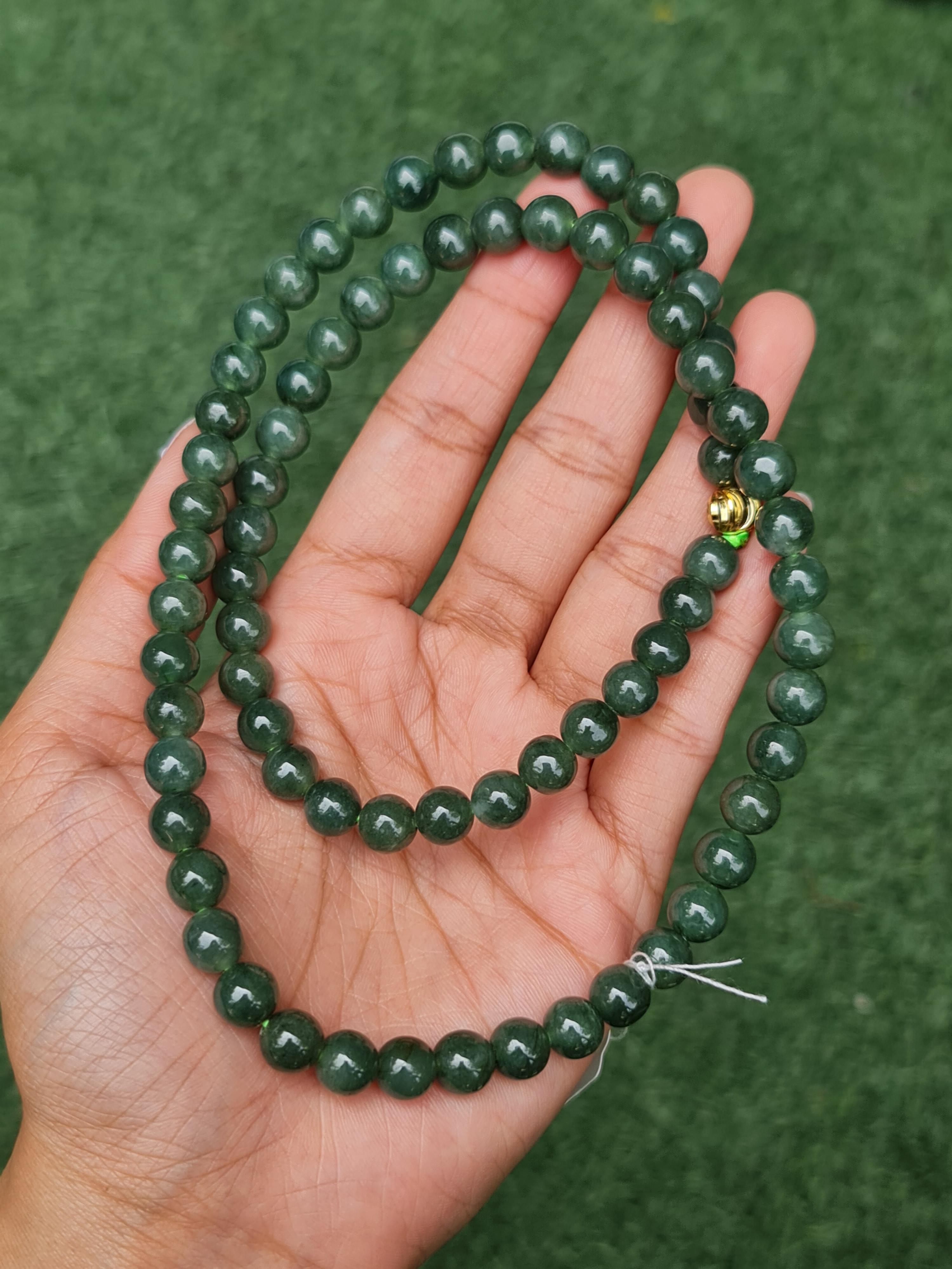 สร้อยคอหยก (Jadeite Necklace) JBN0703001 ดิบ ไม่ผ่านการปรับปรุง (Type A) พม่า (Myanmar) หยก พม่า แท้ Jade