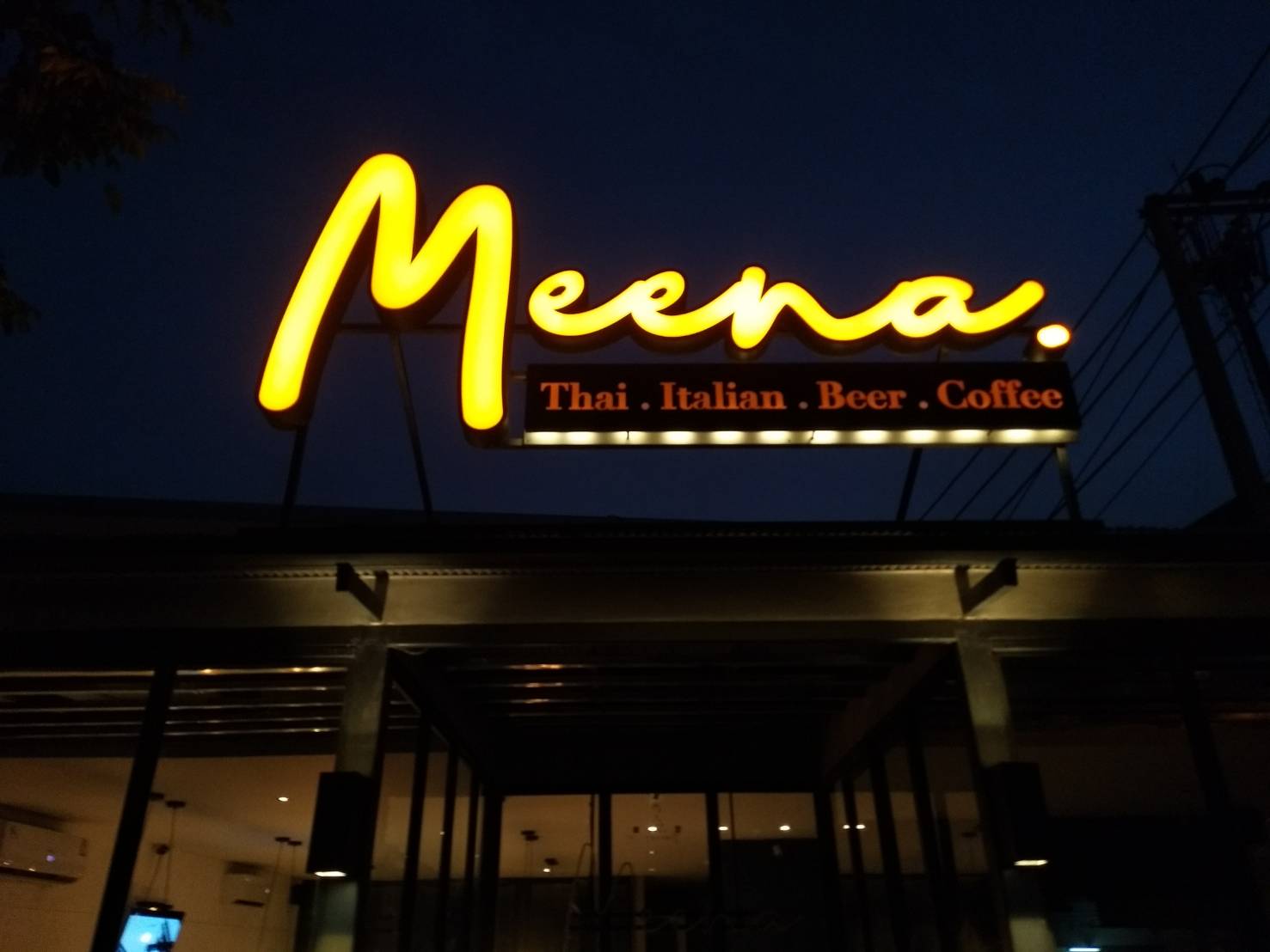 ป้ายอักษรไฟออกหน้า ยกขอบ ติดไฟแสงวอมไวท์ #Meenc