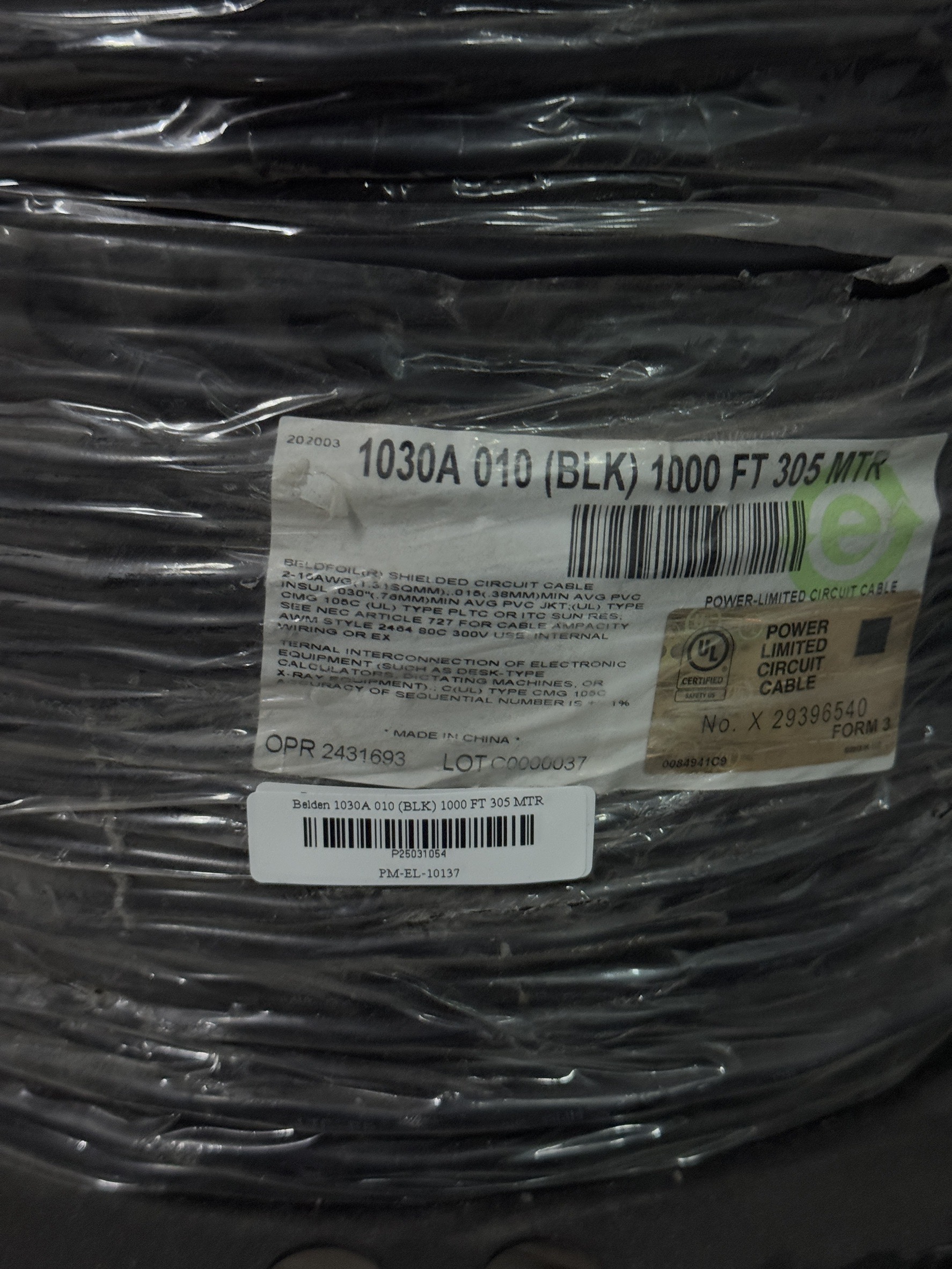 Belden 1030A 010 (BLK) 1000 FT 305 MTR