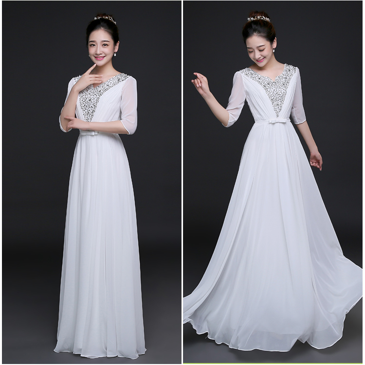 Pro-order ชุดราตรียาว แขน3ส่วน ผ้าชีฟอง ปักเลื่อม ซิปหลัง ไซส์ใหญ่ XS-4XL สำเนา