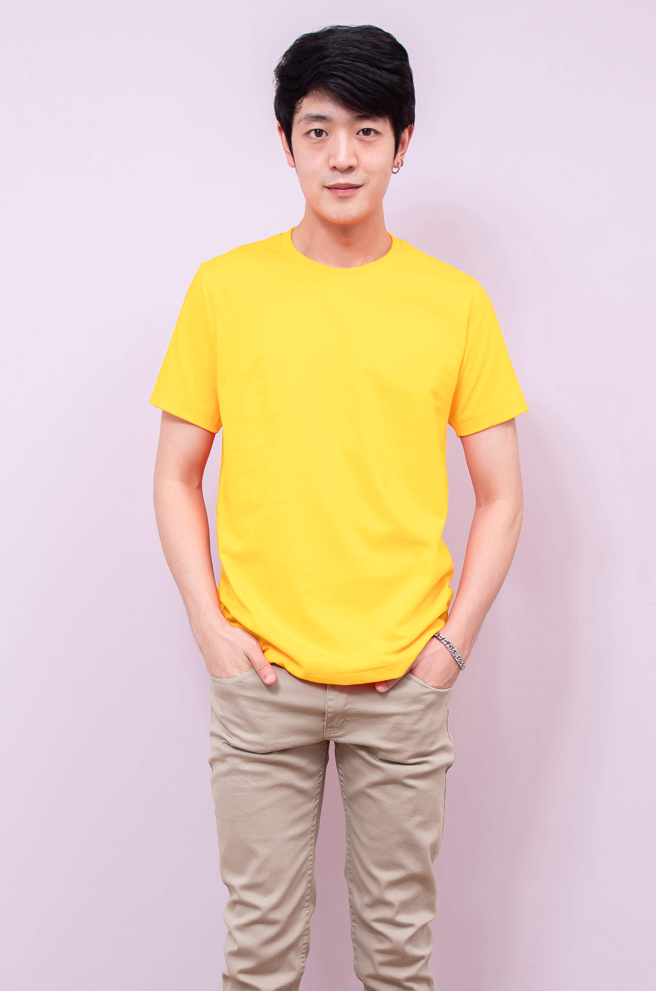 เสื้อยืด OV101 คอกลม ผ้าCotton100% 32 เนื้อนุ่ม ใส่สบาย สีเหลืองวันพ่อ
