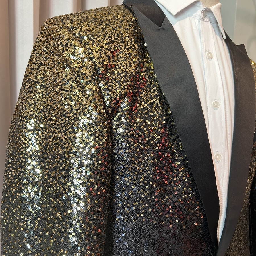 เช่า เสื้อสูทชาย สูทแฟชั่น สูทกลิตเตอร์ ไล่สี สีทองดำ