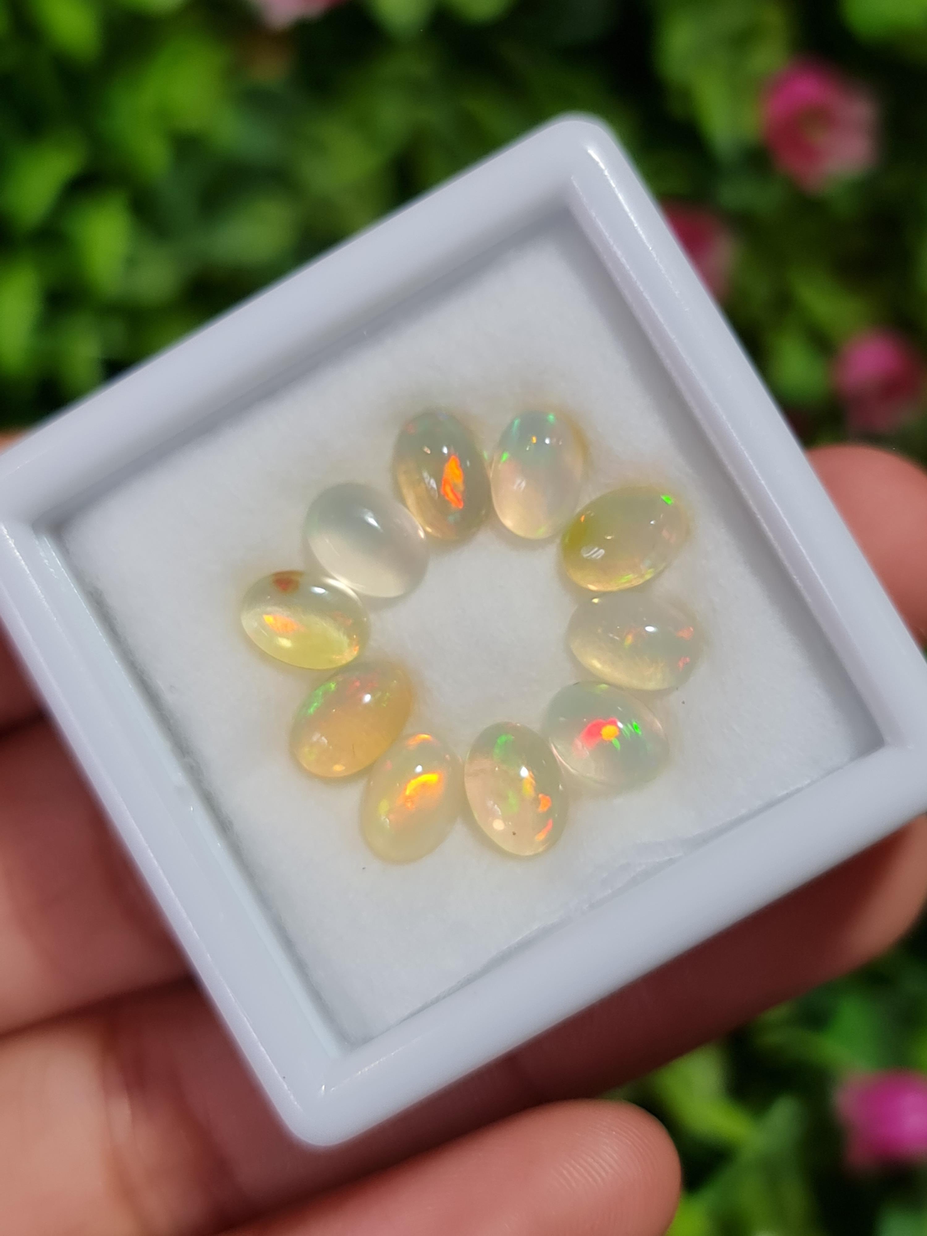 พลอย โอปอล Opal 6.58 กะรัต (Cts.) 10 เม็ด (Pcs.) พลอยแท้ อัญมณีมงคลประจําวันเกิด เครื่องประดับพลอย