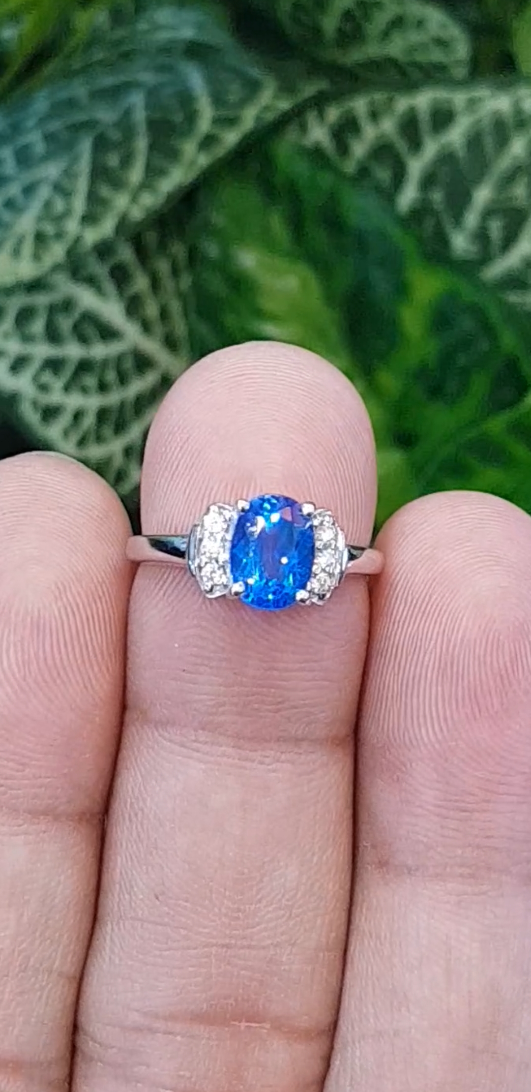 แหวนโทพาส สีน้ำเงิน ( Blue Topaz Ring) (Size) 52 ตัวเรือนเงิน ชุบทองคำขาว/โรเดียม ประดับด้วยเพทาย เพชร CZ คัดคุณภาพ