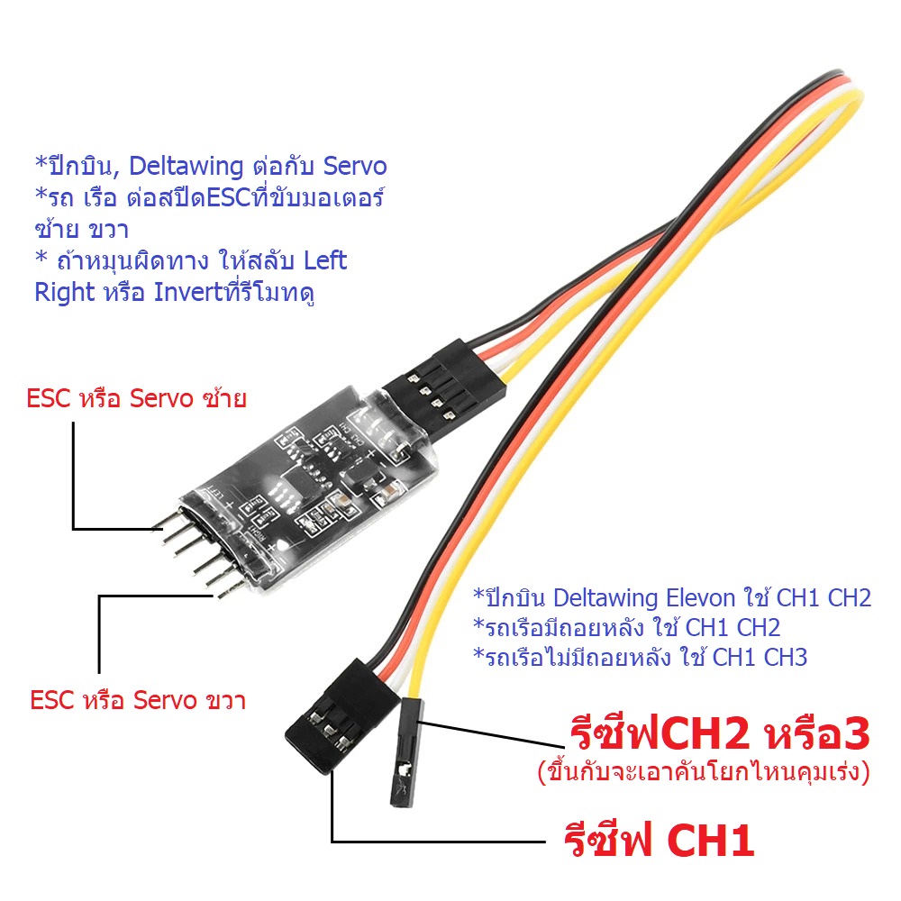 บอร์ด Mix รวมสัญญาณ ปีกบิน รถตัดหญ้า เรือ เครื่องบิน V-Tail Delta Wing Elevon 2-Way Speed Difference Mixer RC Universal