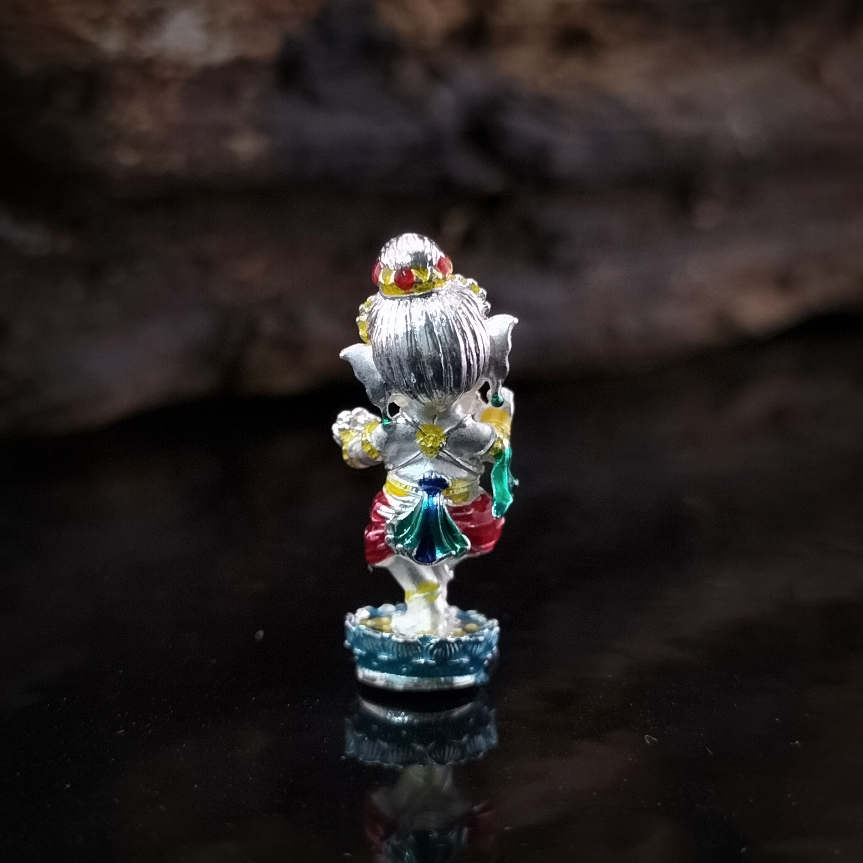 พระพิฆเนศน้อย คเณศนาฏย รหัส 3 เนื้อบรอนซ์ชุบเงินลงยาราชาวดี