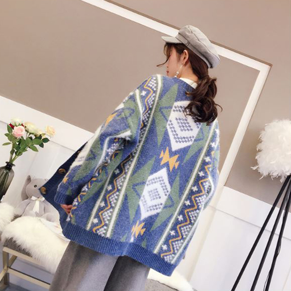 Premium Cardigan เสื้อคลุมไหมพรมขนนุ่ม คอวี ถักลายสไตล์วินเทจ (12273B)