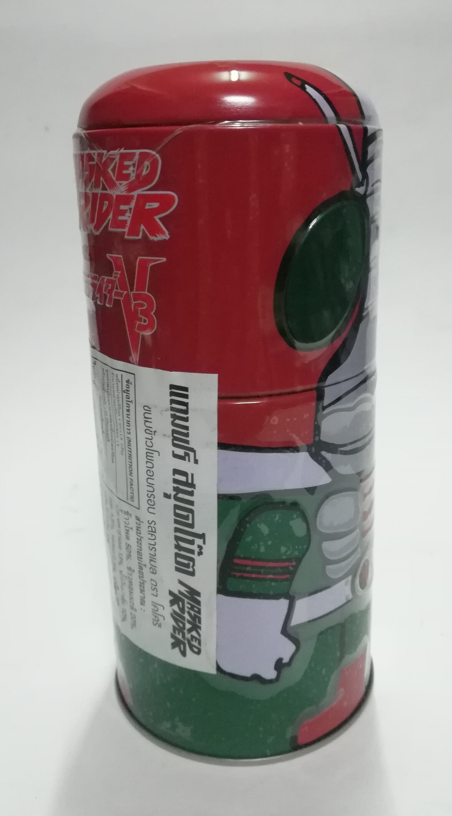 ของสะสม กล่องโลหะใส่ขนมข้าวโพดอบกรอบรสคาราเอลตราโคโคริ รูป มาสค์ไรเดอร์ V3 , Collectible Metal Box with Masked Rider Design "Masked RIDER V3",,the packaging of COCORI popcorn