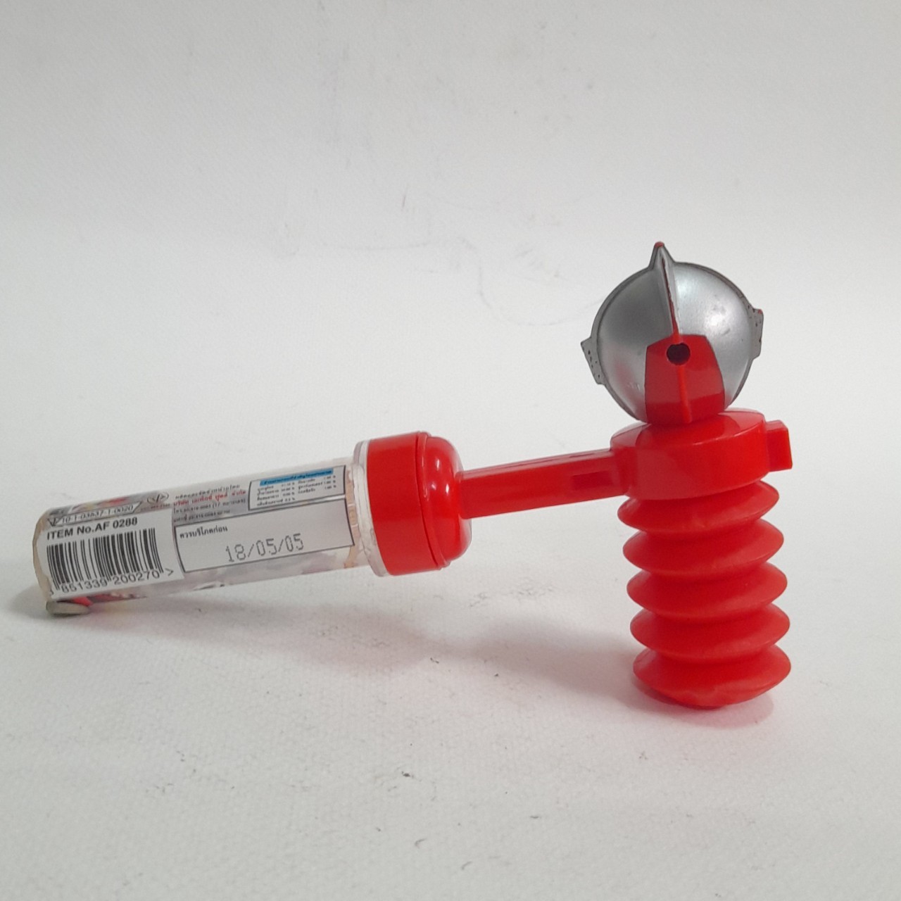 มีหลายภาพ,ฆ้อนพลาสติกอ่อนตีมีเสียง ด้ามเป็นกล่องขนม (ไม่มีขนมแล้ว) ขนาดตามรูป หัวอุลตร้าแมนมิลเลนเนี่ยม Ultraman Millenium, Apext มือสองของเก่าเก็บ หายาก มีรอยบ้าง