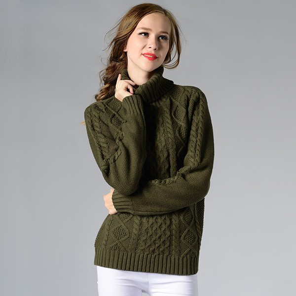 เสื้อสเวตเตอร์คอพับ ไหมพรมหนานุ่มถักลายนูน (12279B)