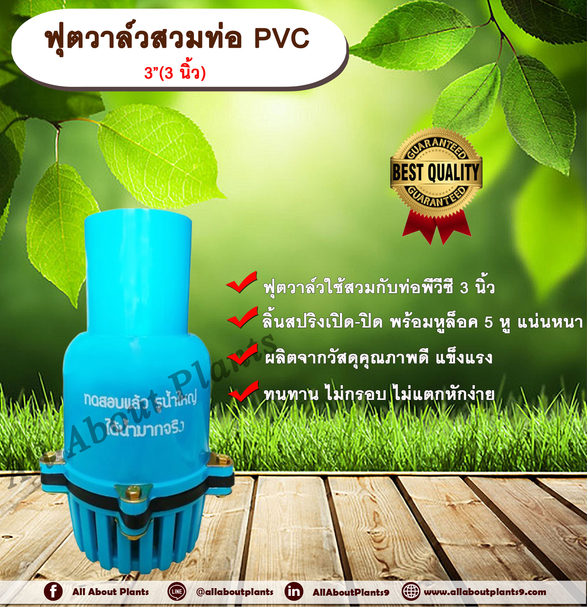 ฟุตวาล์วสวมท่อ PVC 3” ลิ้นสปริง ฟุตวาล์วขนาด 3 นิ้ว ฟุตวาล์วลิ้นสปริง ฟุตวาล์วพีวีซี ฟุตวาล์วดูดน้ำ Foot valve ชิ้น