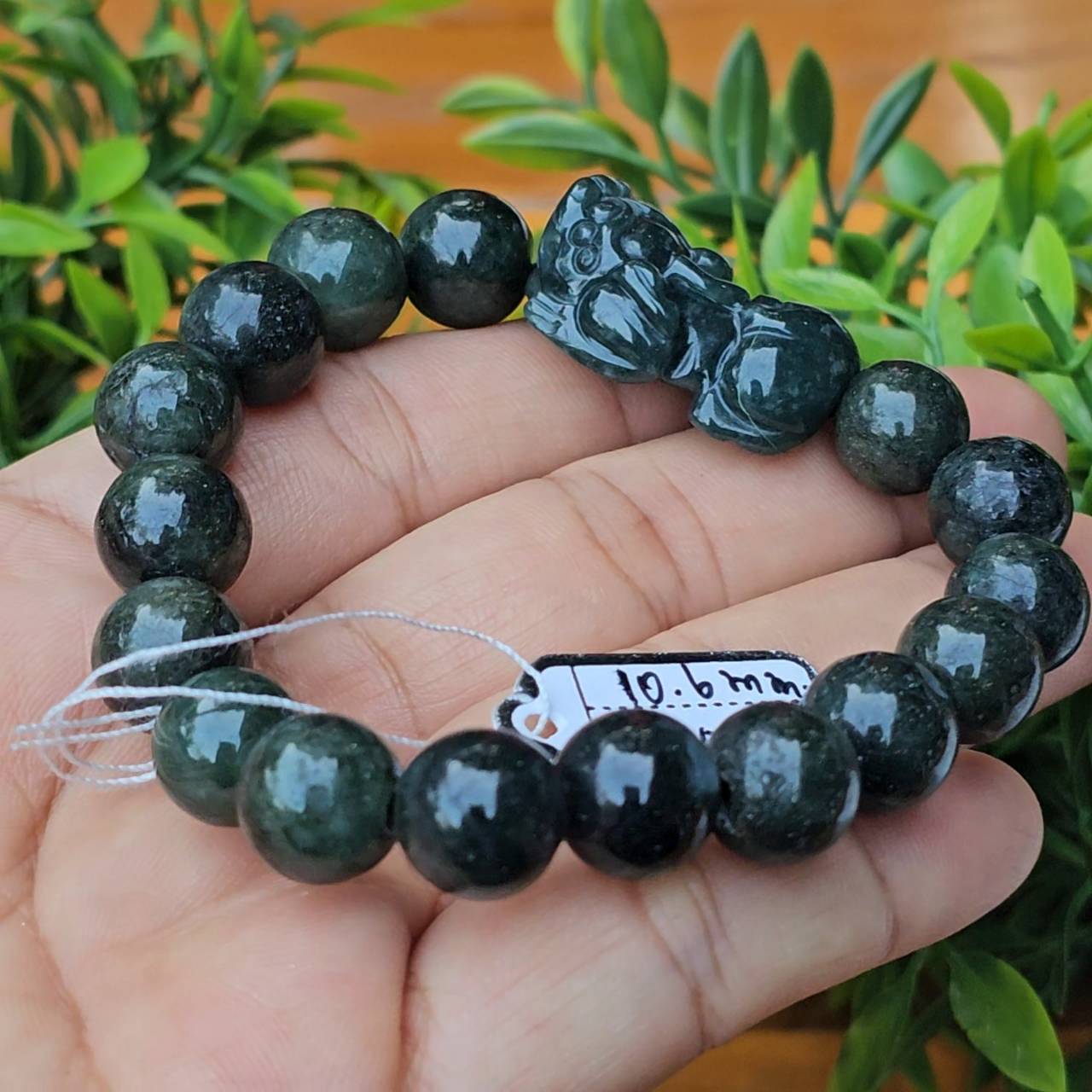 JB6803005 หยก พม่า แท้ Jade กำไล ปี่เซียะ ประคำหยก 10.6 มม. (Jadeite Beads Bracelet) พม่า (Myanmar)