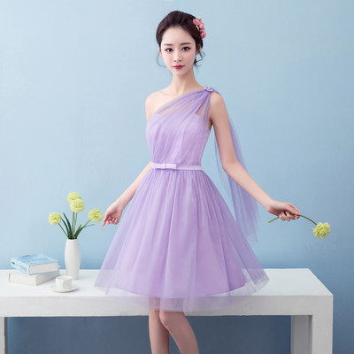 Pre-order ชุดเพื่อนเจ้าสาว สีม่วง กระโปรงตาข่าย สม๊อกหลัง