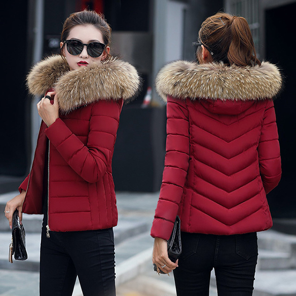 เสื้อโค้ทกันหนาวติดลบลุยหิมะ ทรงสลิม มีฮู้ดเฟอร์ใหญ่ถอดได้ (12262X)