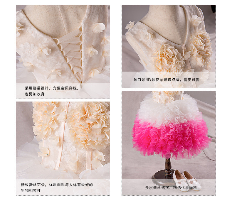 Pre-order ชุดราตรีเด็ก ชุดออกงาน ชุดกระโปรง สไตล์เจ้าหญิง แขนกุด คอวี แต่งดอกไม้ช่วงอก กระโปรงเป็นชั้น ๆ ฟูฟ่อง เชือกผูกหลัง สำเนา
