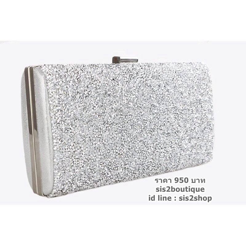 พร้อมส่ง Evening Clutch กระเป๋าออกงาน ทรงสี่เหลี่ยม พร้อมสายโซ่ยาว อัดคริสตัลเม็ดเล็ก สวยหรู สำเนา