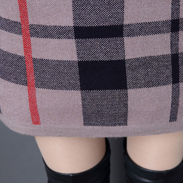 เดรสคอเต่ากันหนาว ไหมพรมกึ่งวูลหนานุ่มทอลาย (11767B)